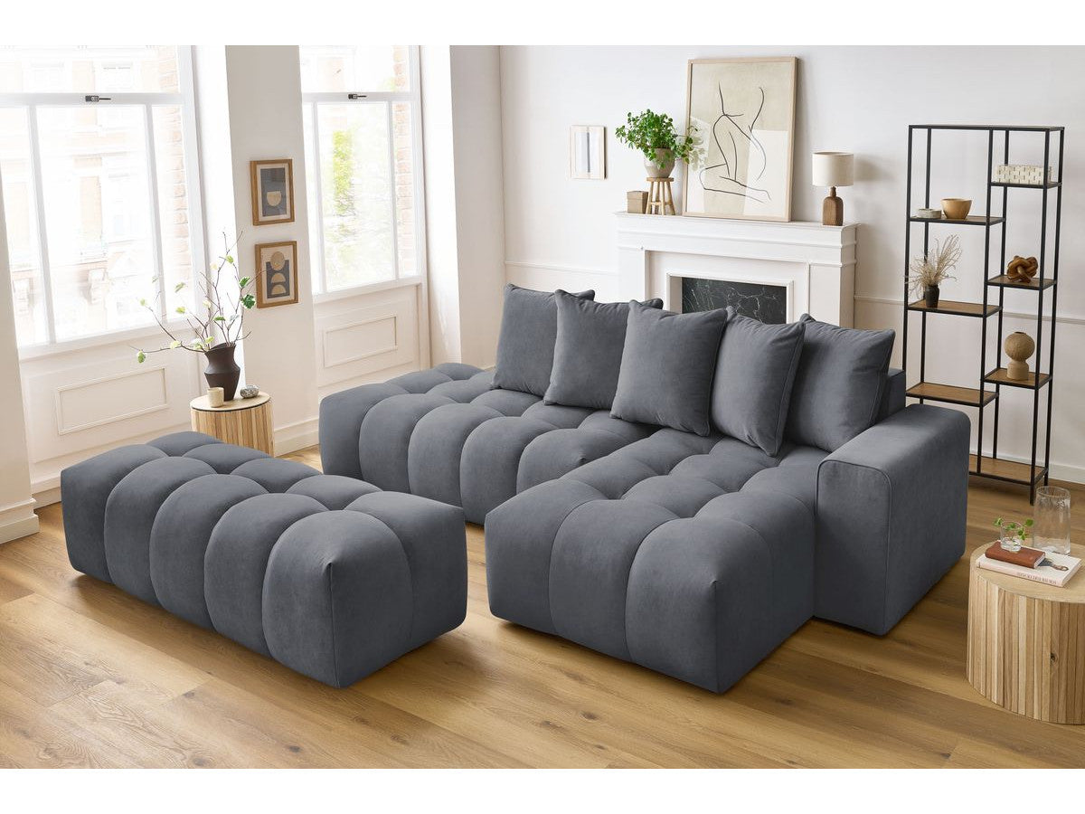 Canapé d'angle fixe MONT-BLANC velours avec pouf Angle droit