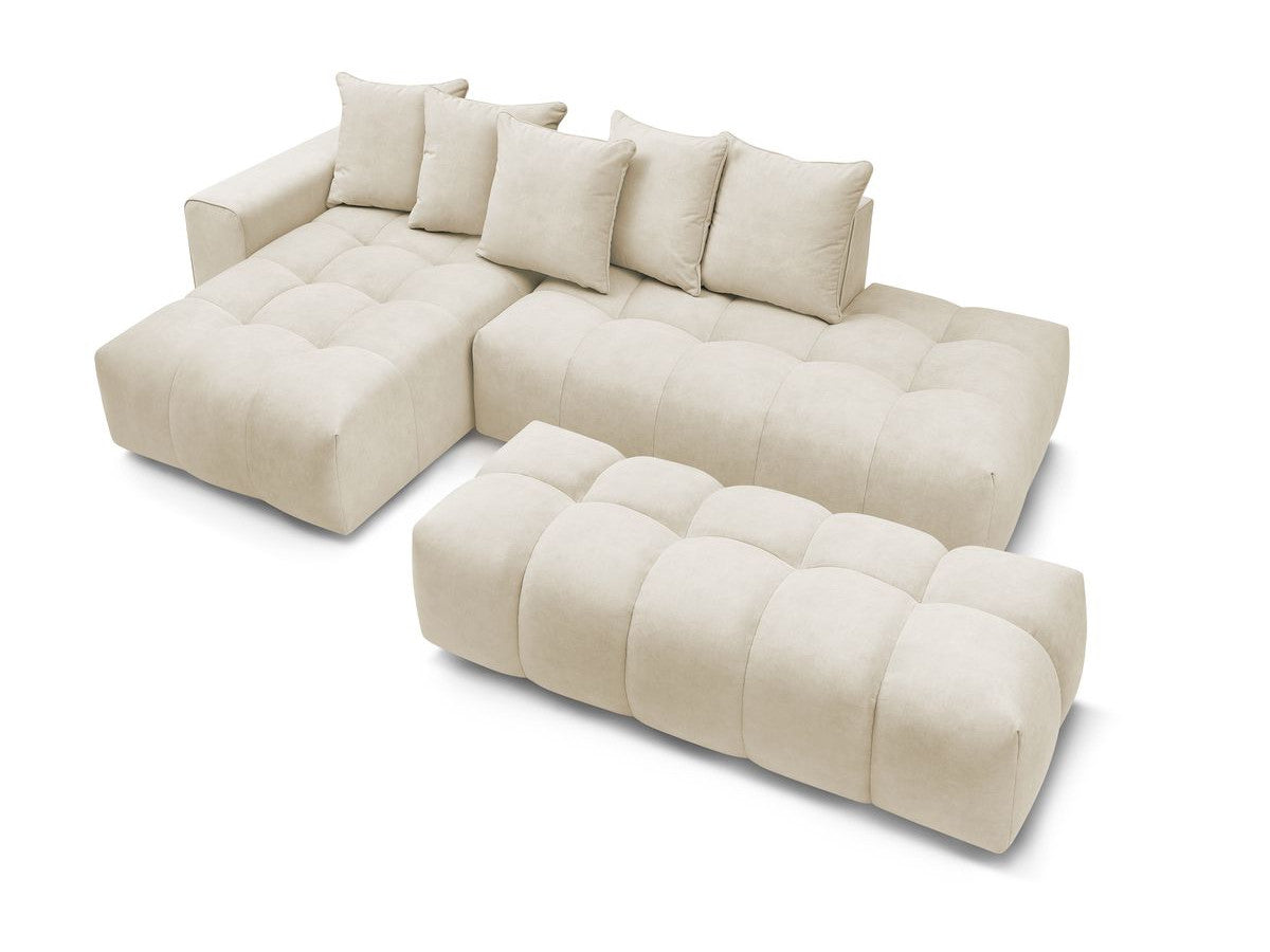 Canapé d'angle fixe MONT-BLANC velours avec pouf Angle gauche