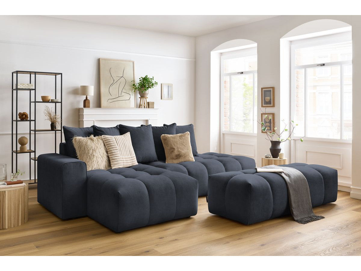 Canapé d'angle fixe MONT-BLANC velours avec pouf Angle gauche