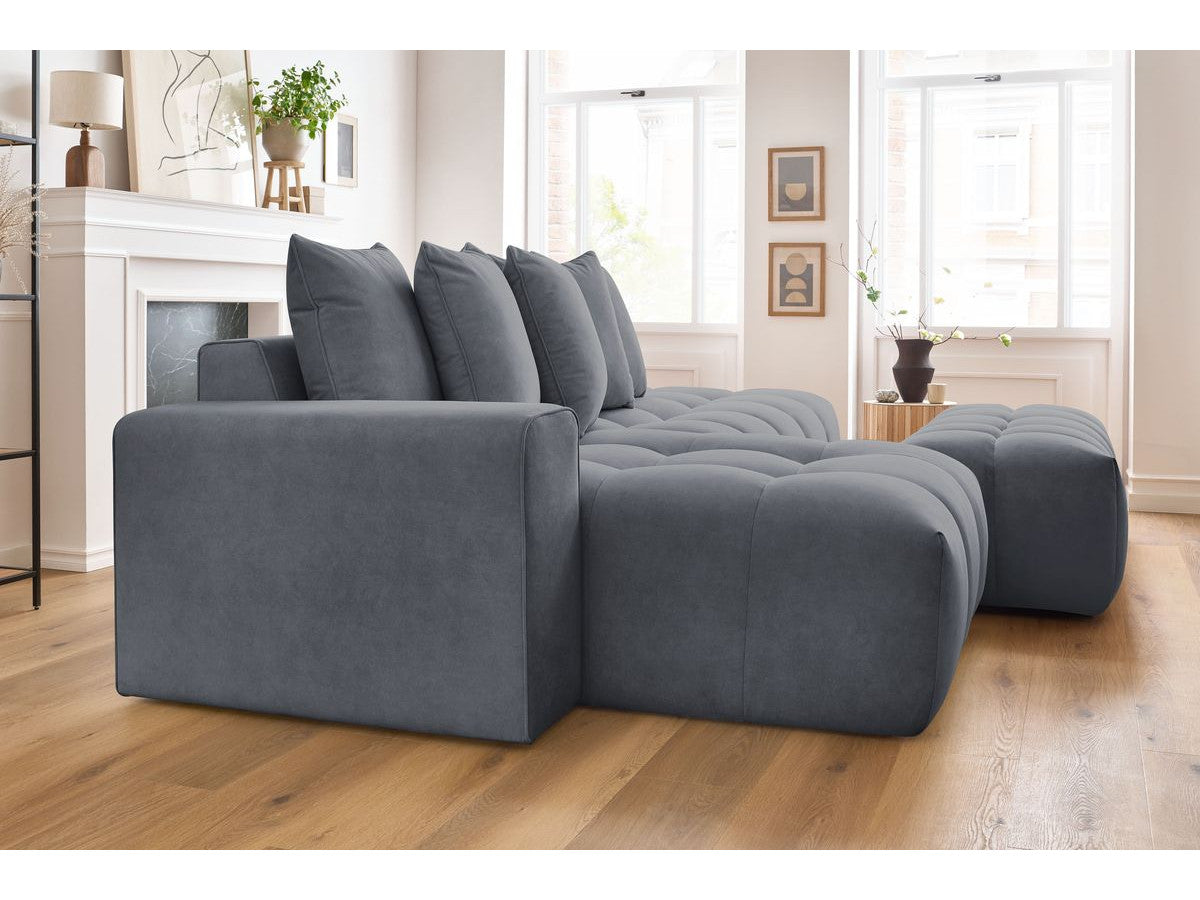 Canapé d'angle fixe MONT-BLANC velours avec pouf Angle gauche