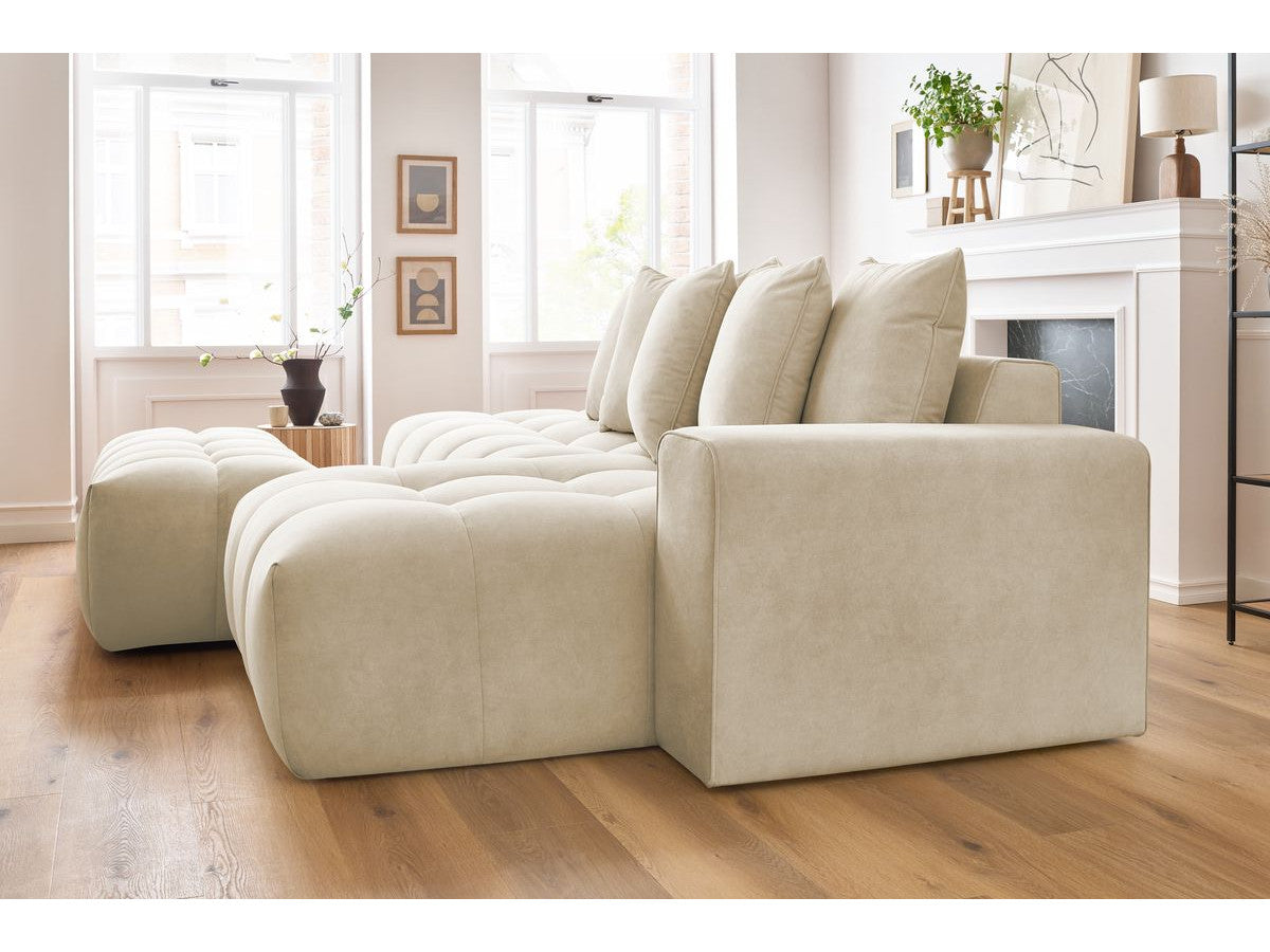Canapé d'angle fixe MONT-BLANC velours avec pouf Angle droit