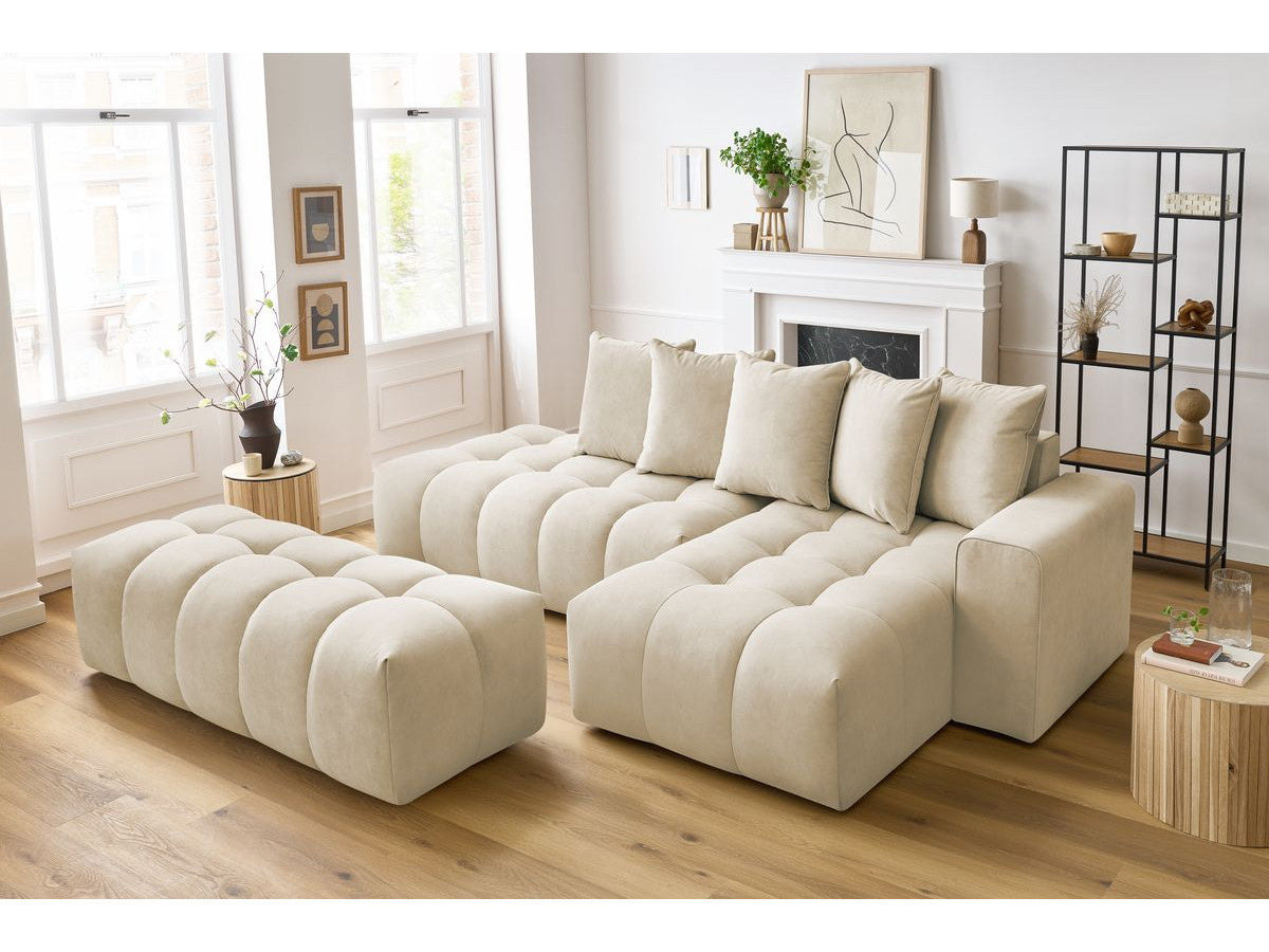 Canapé d'angle fixe MONT-BLANC velours avec pouf Angle droit