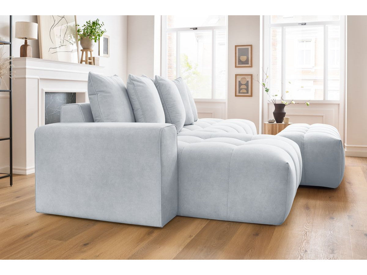 Canapé d'angle fixe MONT-BLANC velours avec pouf Angle gauche