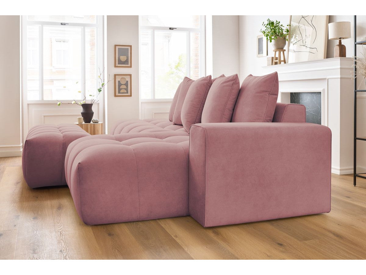 Canapé d'angle fixe MONT-BLANC velours avec pouf Angle droit