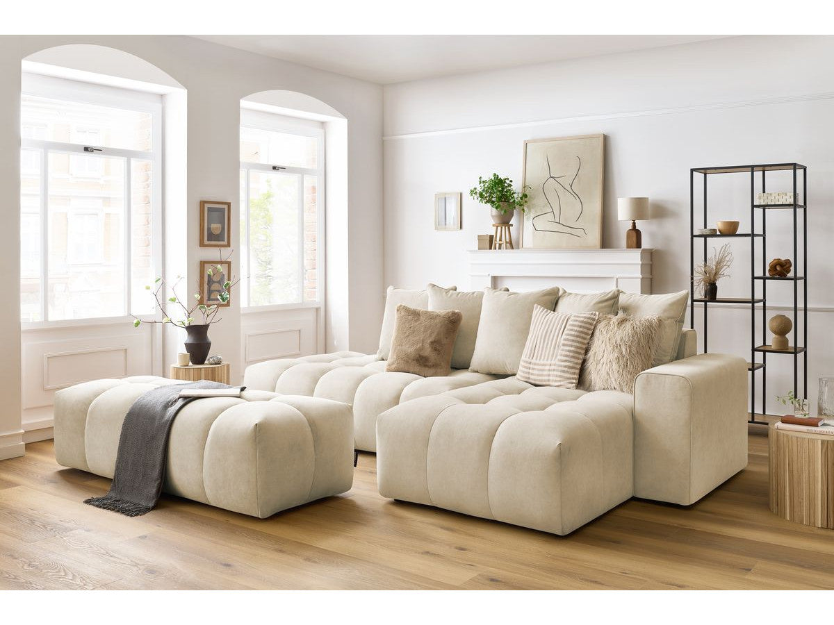 Canapé d'angle fixe MONT-BLANC velours avec pouf Angle droit