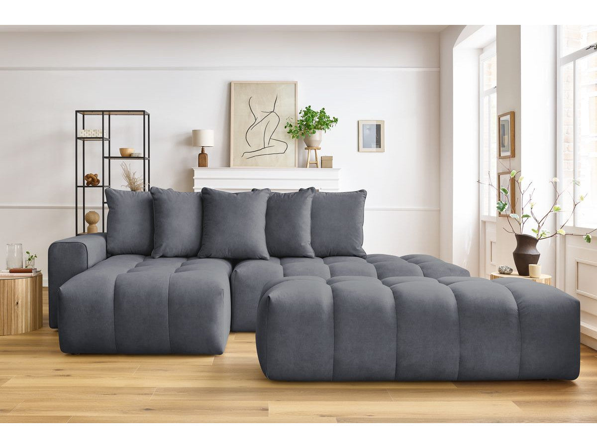 Canapé d'angle fixe MONT-BLANC velours avec pouf Angle gauche