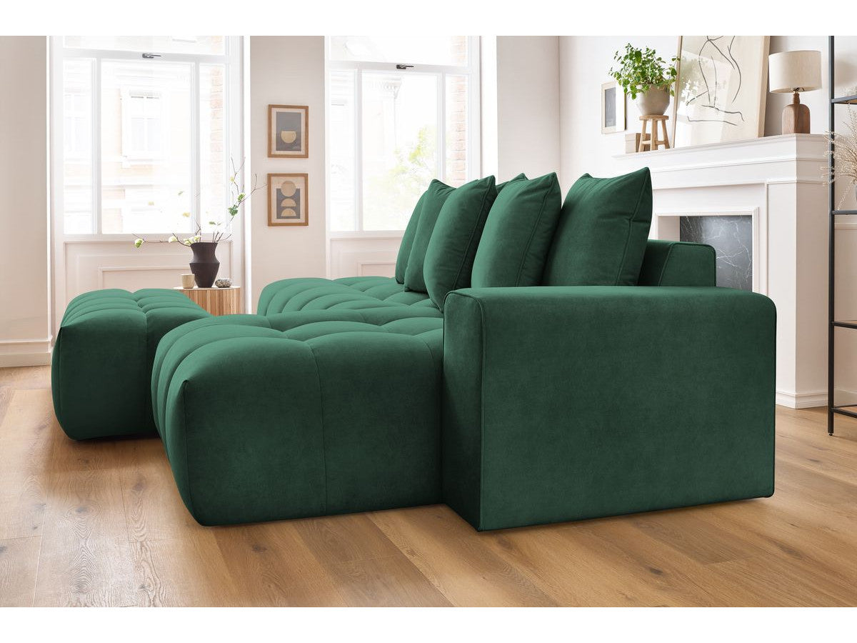 Canapé d'angle fixe MONT-BLANC velours avec pouf Angle droit