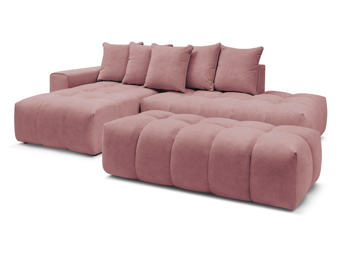 Canapé d'angle fixe MONT-BLANC velours avec pouf Angle gauche