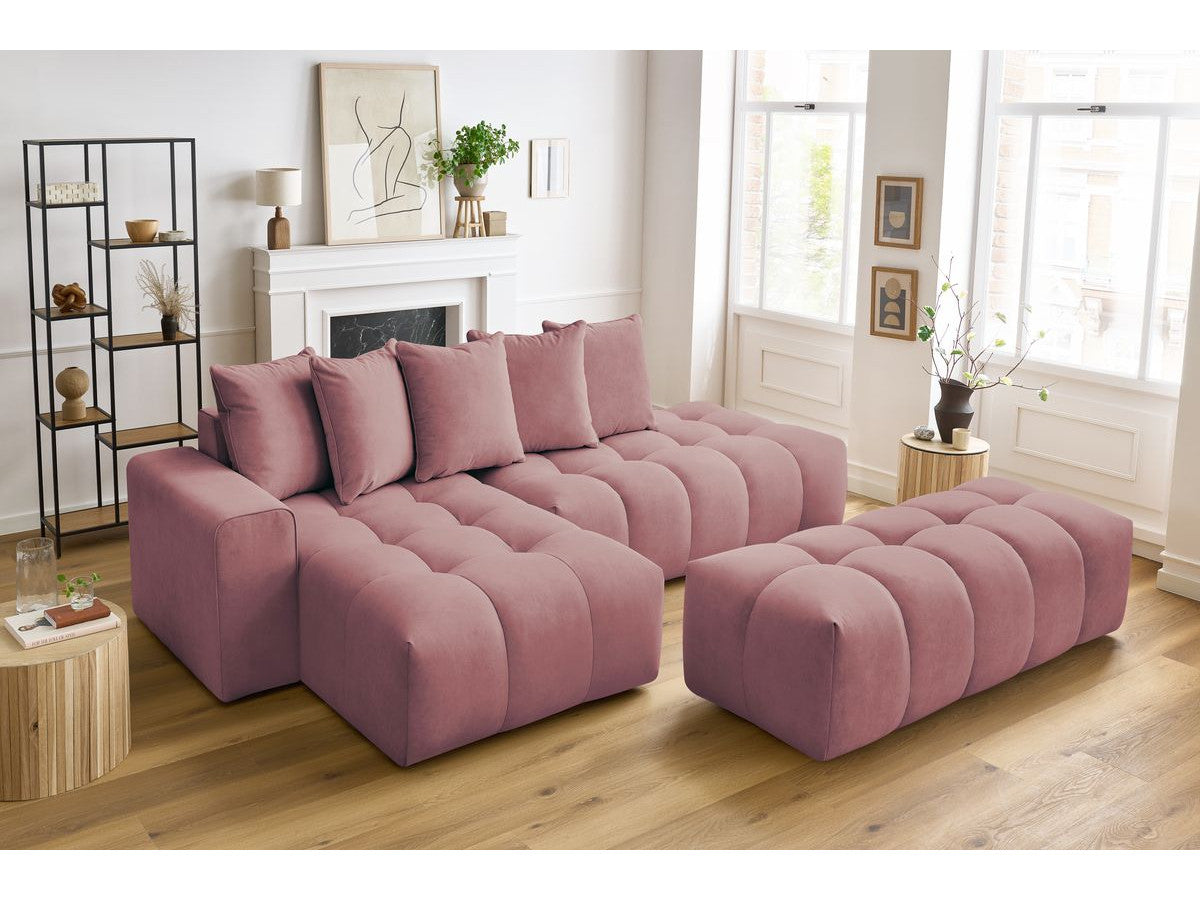 Canapé d'angle fixe MONT-BLANC velours avec pouf Angle gauche