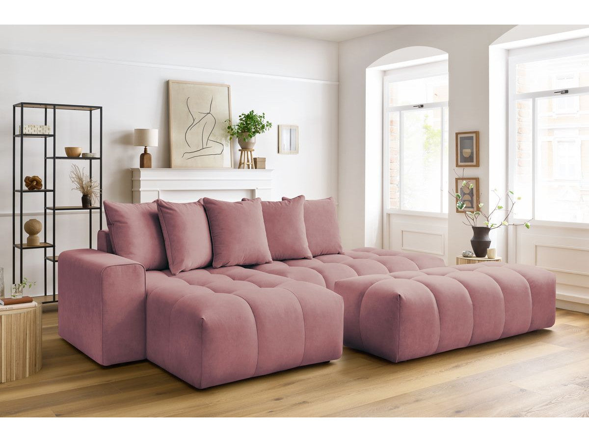 Canapé d'angle fixe MONT-BLANC velours avec pouf Angle gauche