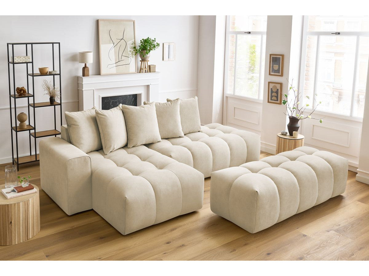 Canapé d'angle fixe MONT-BLANC velours avec pouf Angle gauche