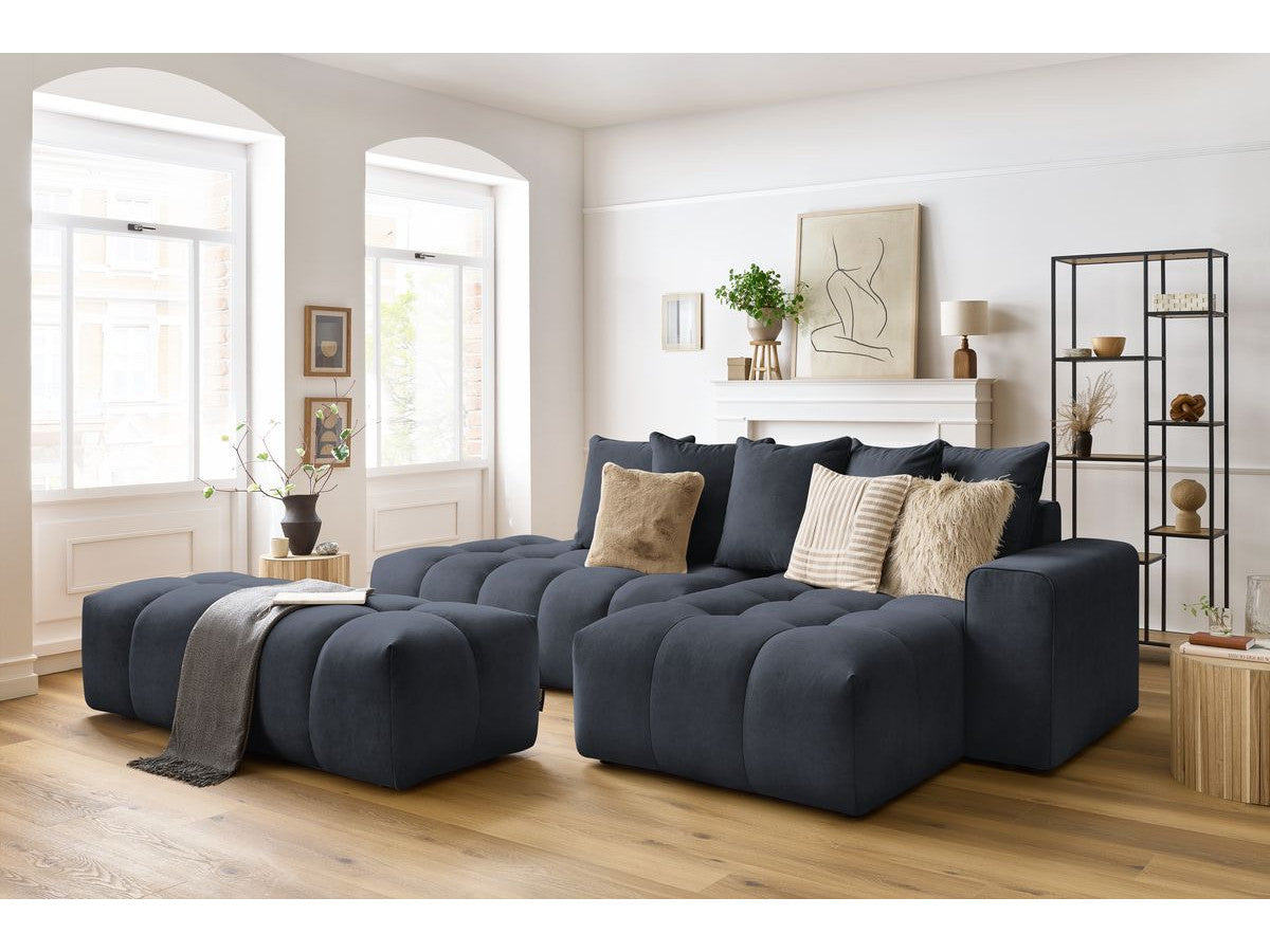 Canapé d'angle fixe MONT-BLANC velours avec pouf Angle droit