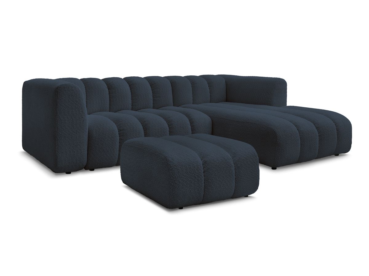 Canapé d'angle fixe TALIA tissu bouclette avec pouf - Angle droit