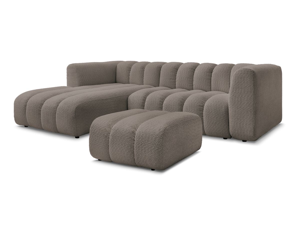 Canapé d'angle fixe TALIA tissu bouclette avec pouf - Angle gauche