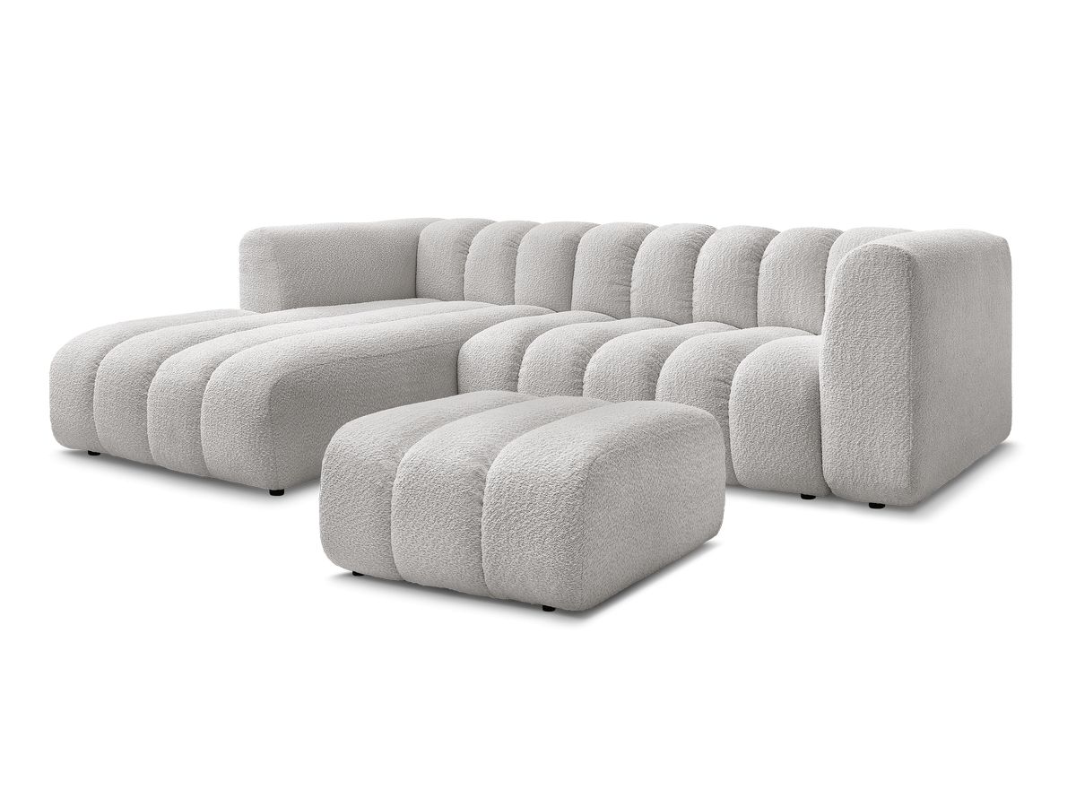 Canapé d'angle fixe TALIA tissu bouclette avec pouf - Angle gauche