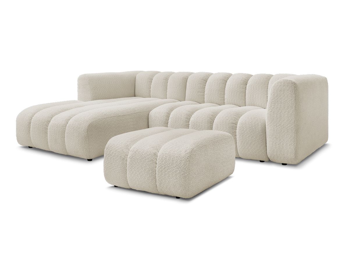 Canapé d'angle fixe TALIA tissu bouclette avec pouf - Angle gauche