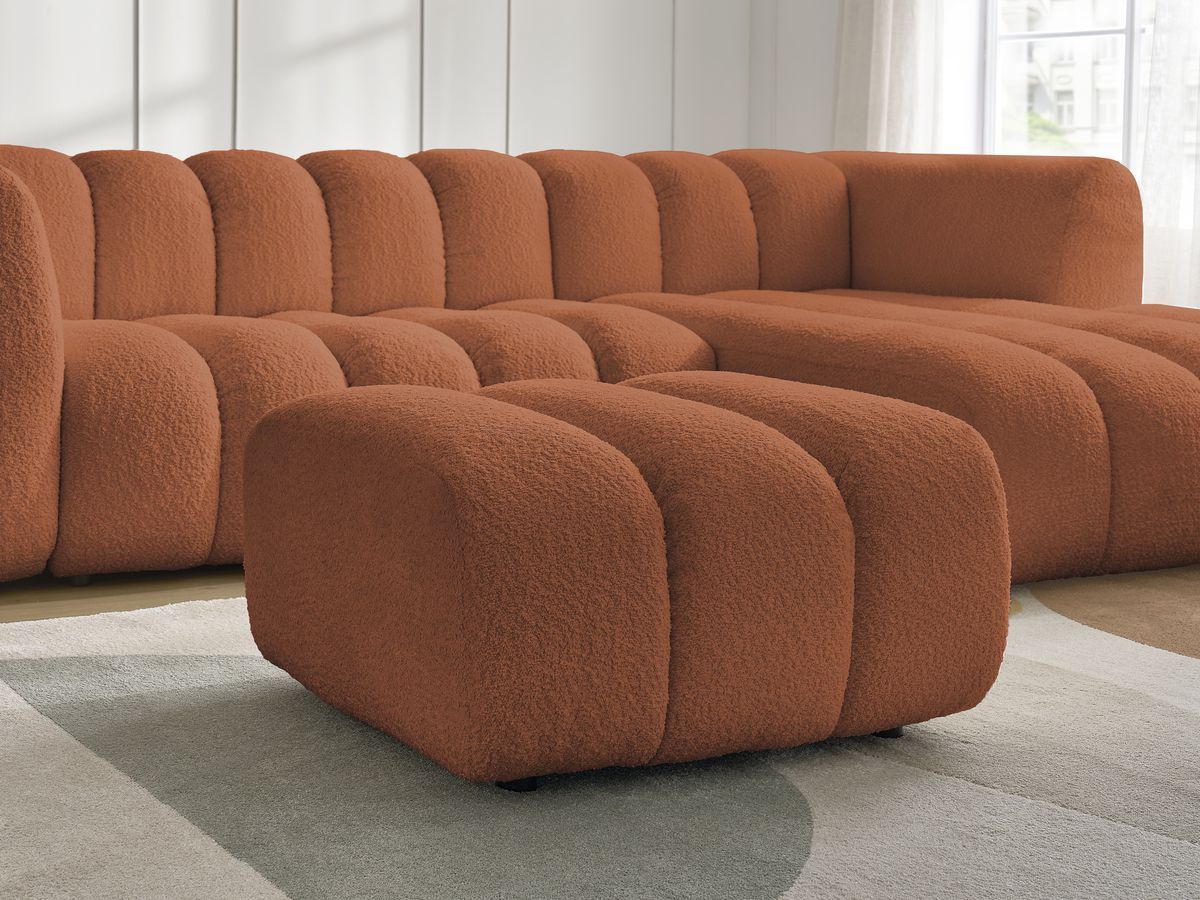 Canapé d'angle fixe TALIA tissu bouclette avec pouf - Angle droit