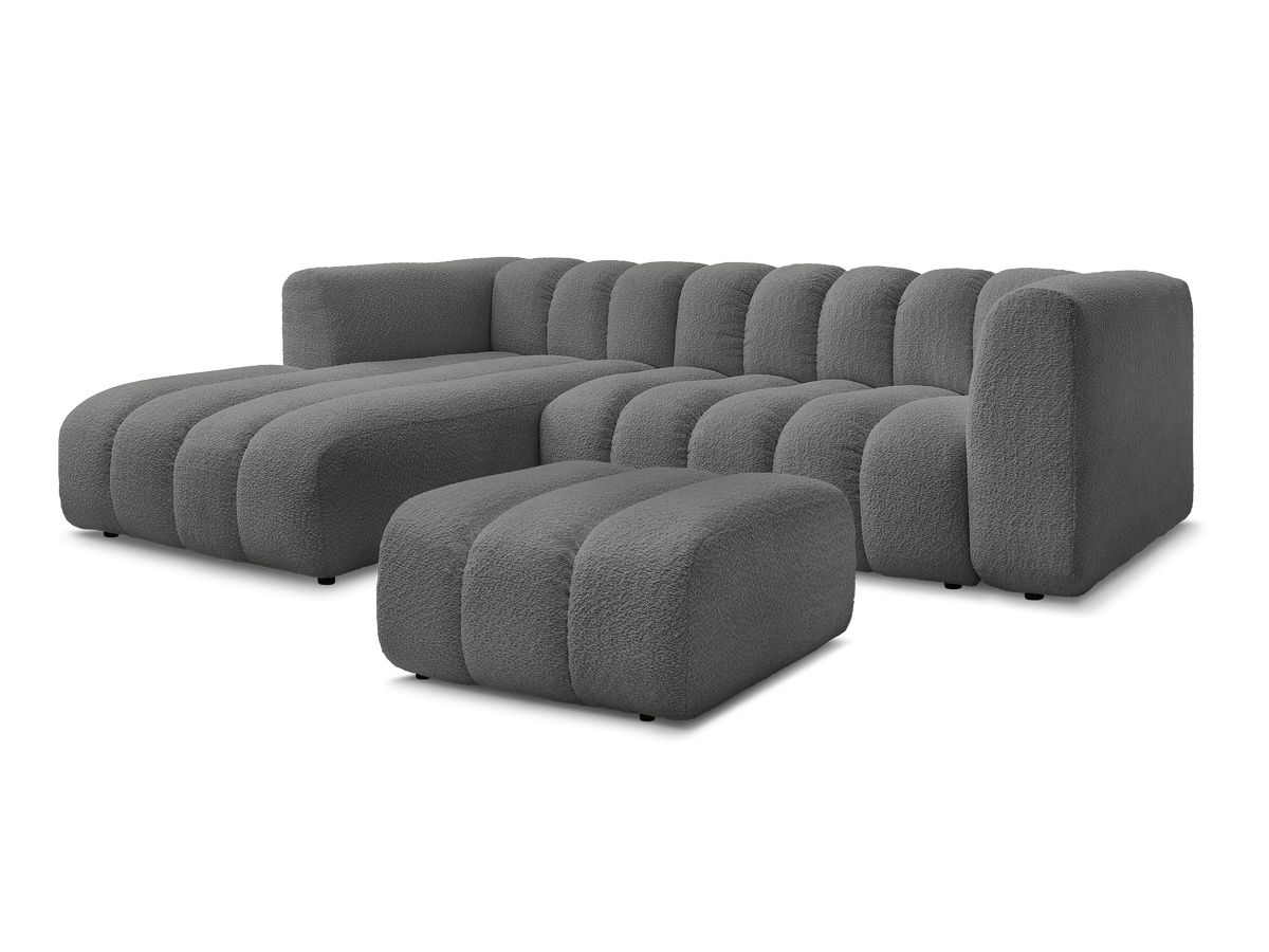 Canapé d'angle fixe TALIA tissu bouclette avec pouf - Angle gauche