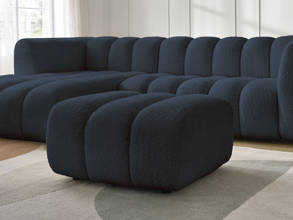 Canapé d'angle fixe TALIA tissu bouclette avec pouf - Angle gauche