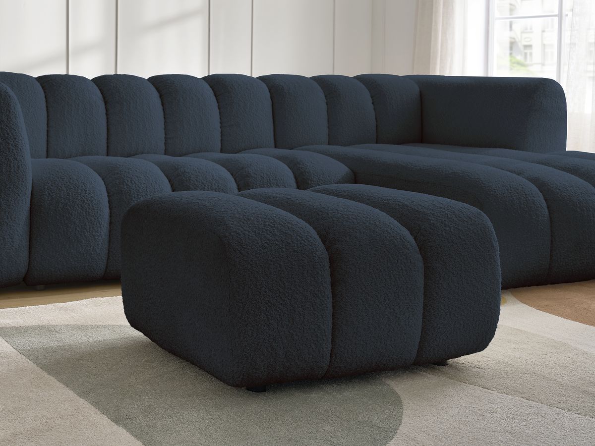 Canapé d'angle fixe TALIA tissu bouclette avec pouf - Angle droit