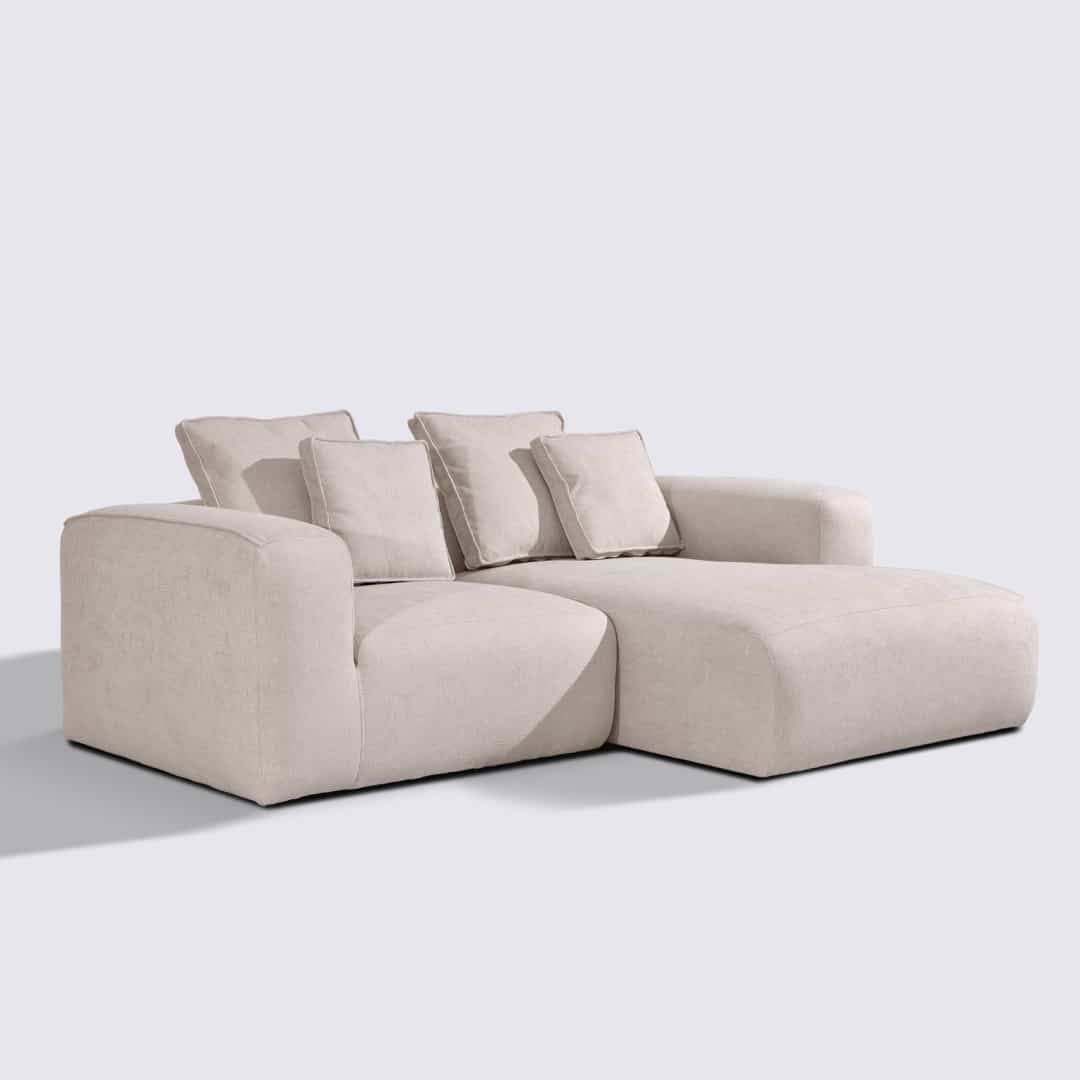Canapé d'angle droit modulable 3 places en tissu crème – Marbellia