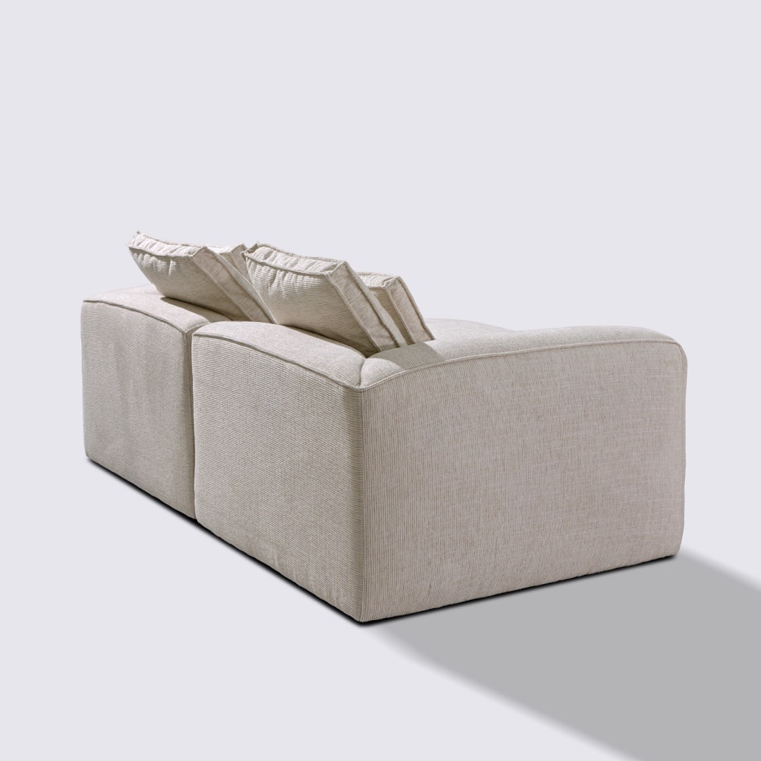 Canapé d'angle droit modulable 3 places en tissu linen beige – Marbellia