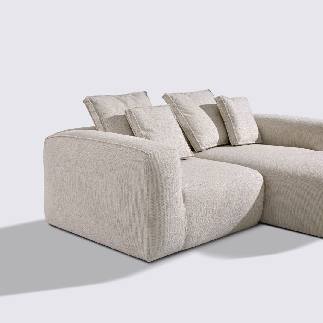 Canapé d'angle droit modulable 3 places en tissu linen beige – Marbellia