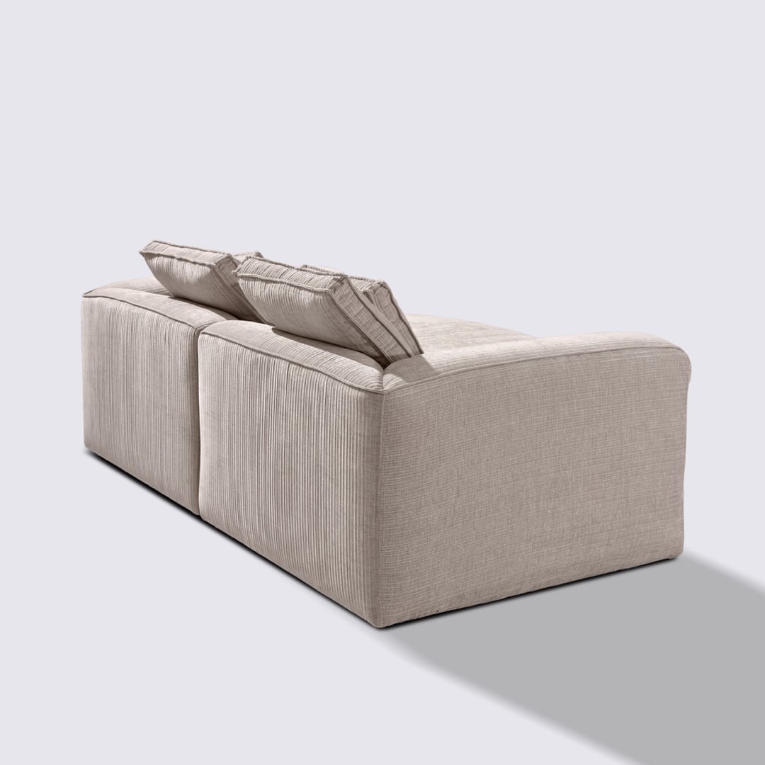 Canapé d'angle droit modulable 3 places en velours côtelé crème – Marbellia