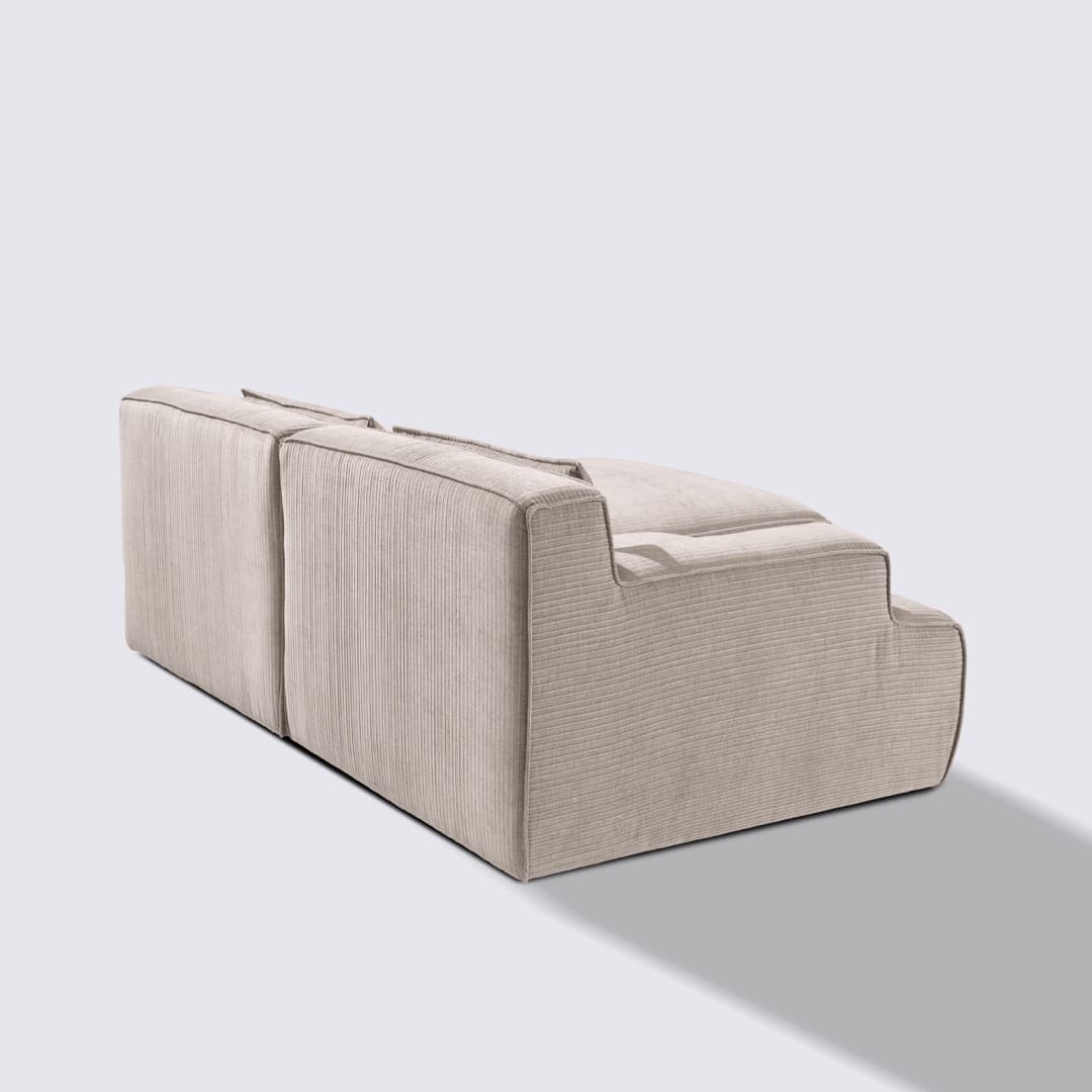 Canapé d'angle droit modulable 3 places en velours côtelé crème – Lorenzo