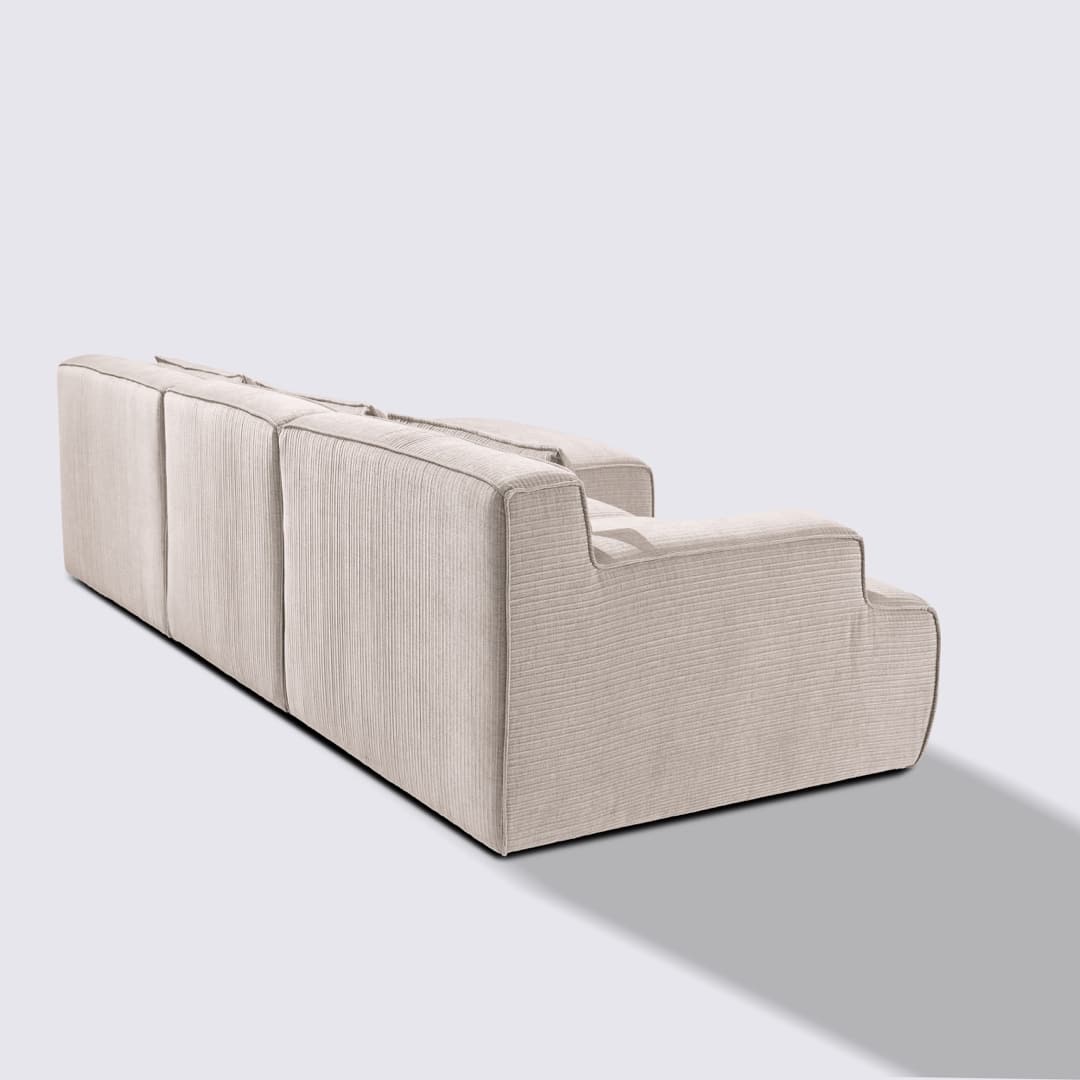 Canapé d'angle droit modulable 4 places en velours côtelé crème – Lorenzo