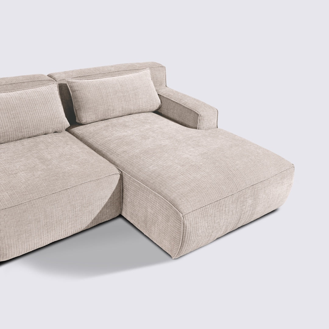 Canapé d'angle droit modulable 4 places en velours côtelé crème – Lorenzo