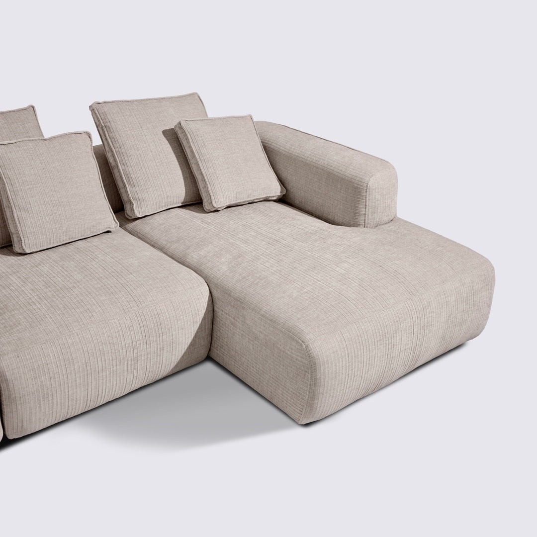 Canapé d'angle droit modulable 4 places en velours côtelé crème – Marbellia