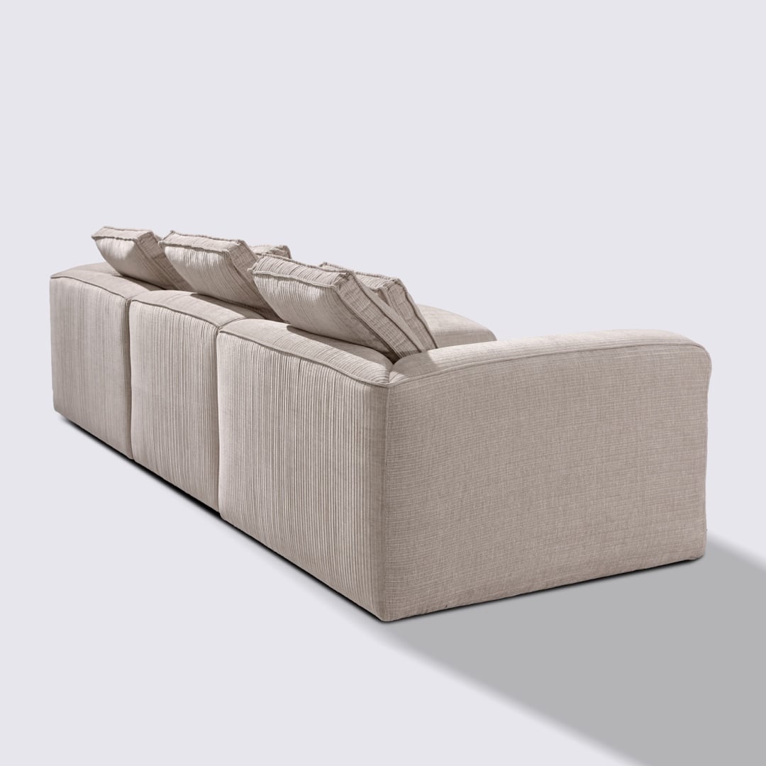 Canapé d'angle droit modulable 4 places en velours côtelé crème – Marbellia