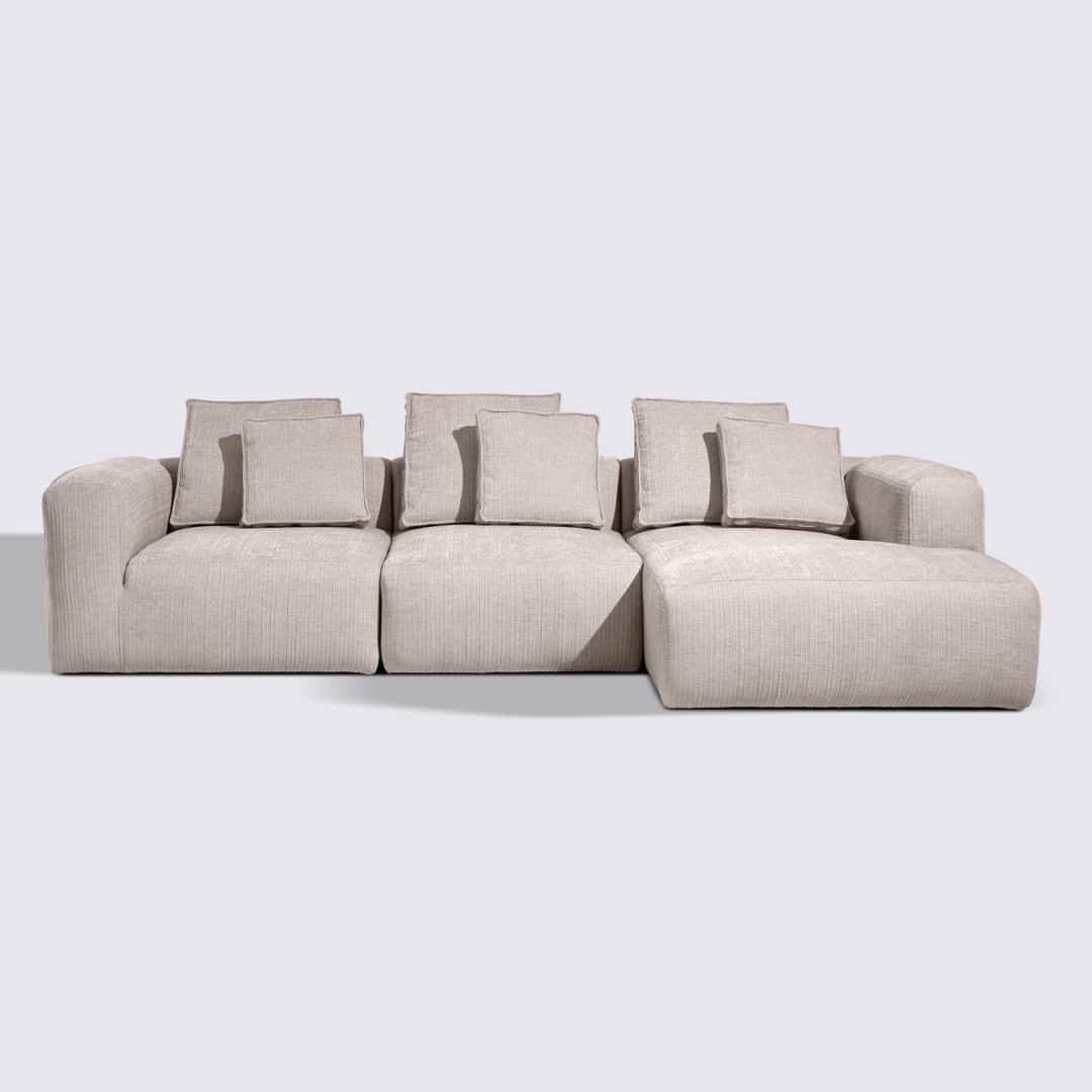 Canapé d'angle droit modulable 4 places en velours côtelé crème – Marbellia