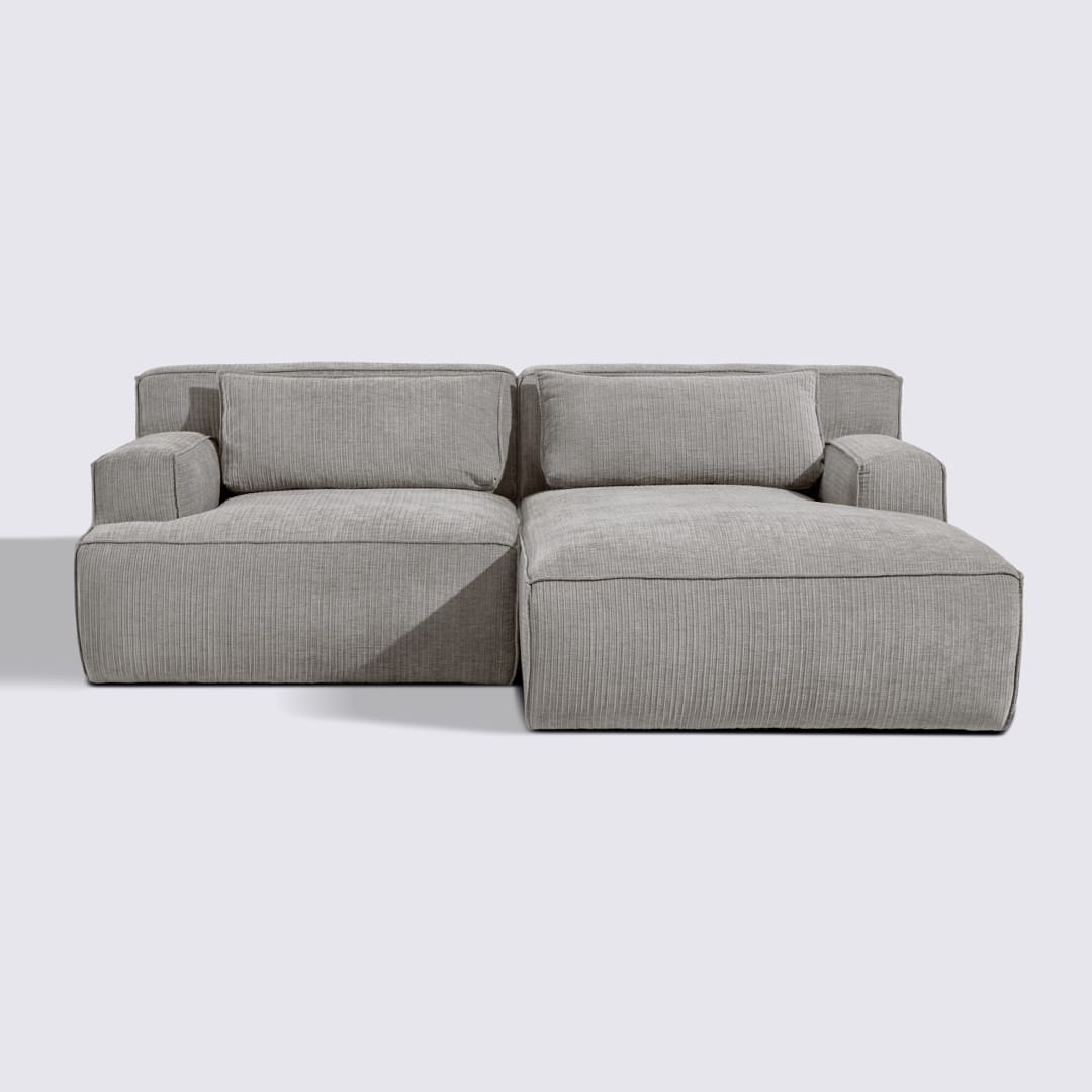 Canapé d'angle droit modulable 3 places en velours côtelé gris clair – Lorenzo