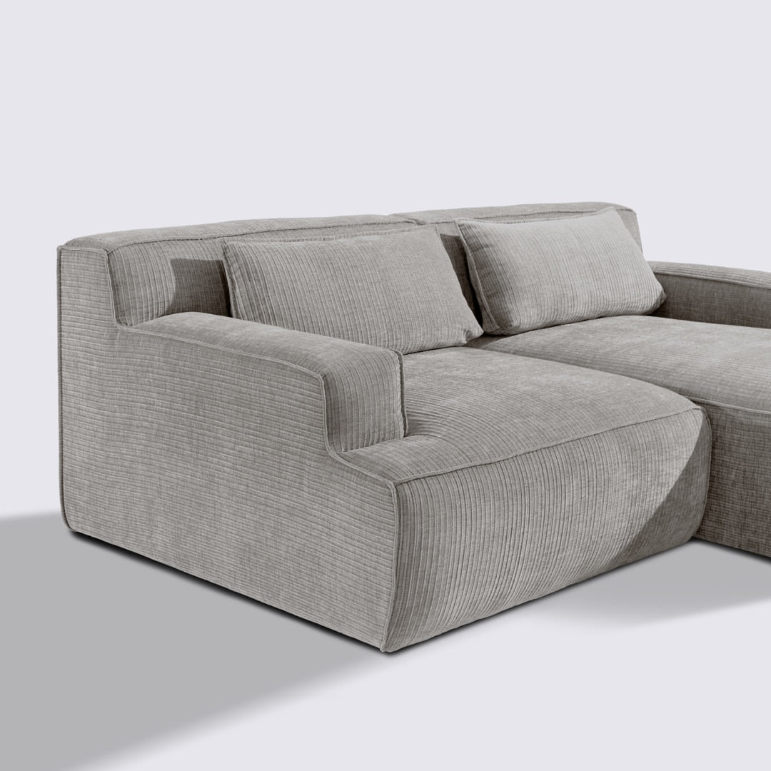 Canapé d'angle droit modulable 3 places en velours côtelé gris clair – Lorenzo
