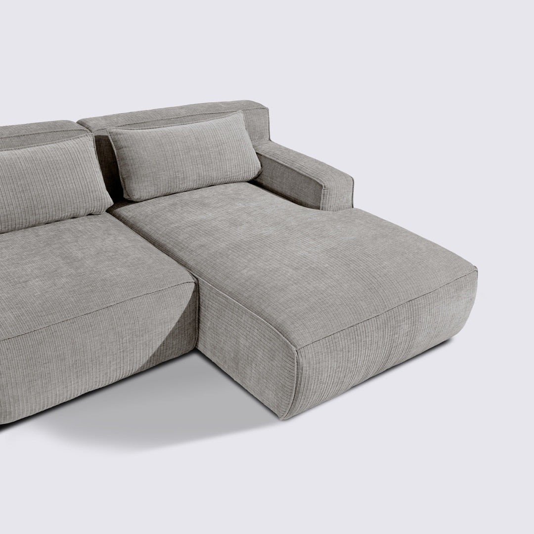 Canapé d'angle droit modulable 4 places en velours côtelé gris clair – Lorenzo