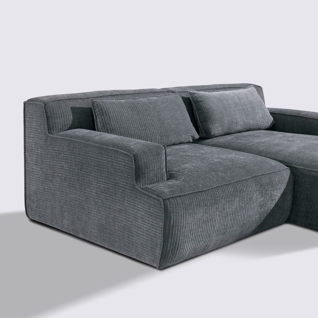 Canapé d'angle droit modulable 3 places en velours côtelé gris foncé – Lorenzo