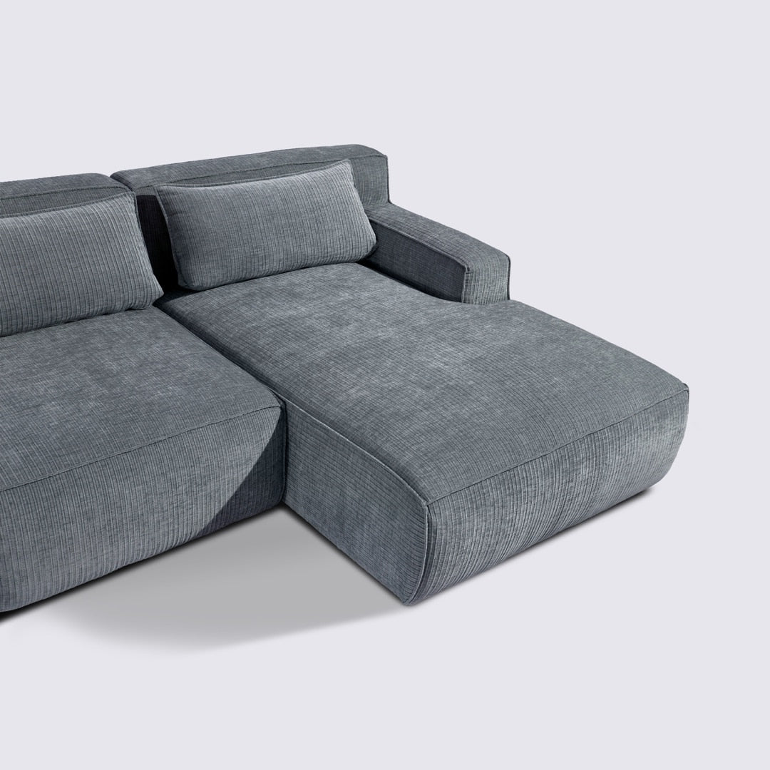 Canapé d'angle droit modulable 4 places en velours côtelé gris foncé – Lorenzo