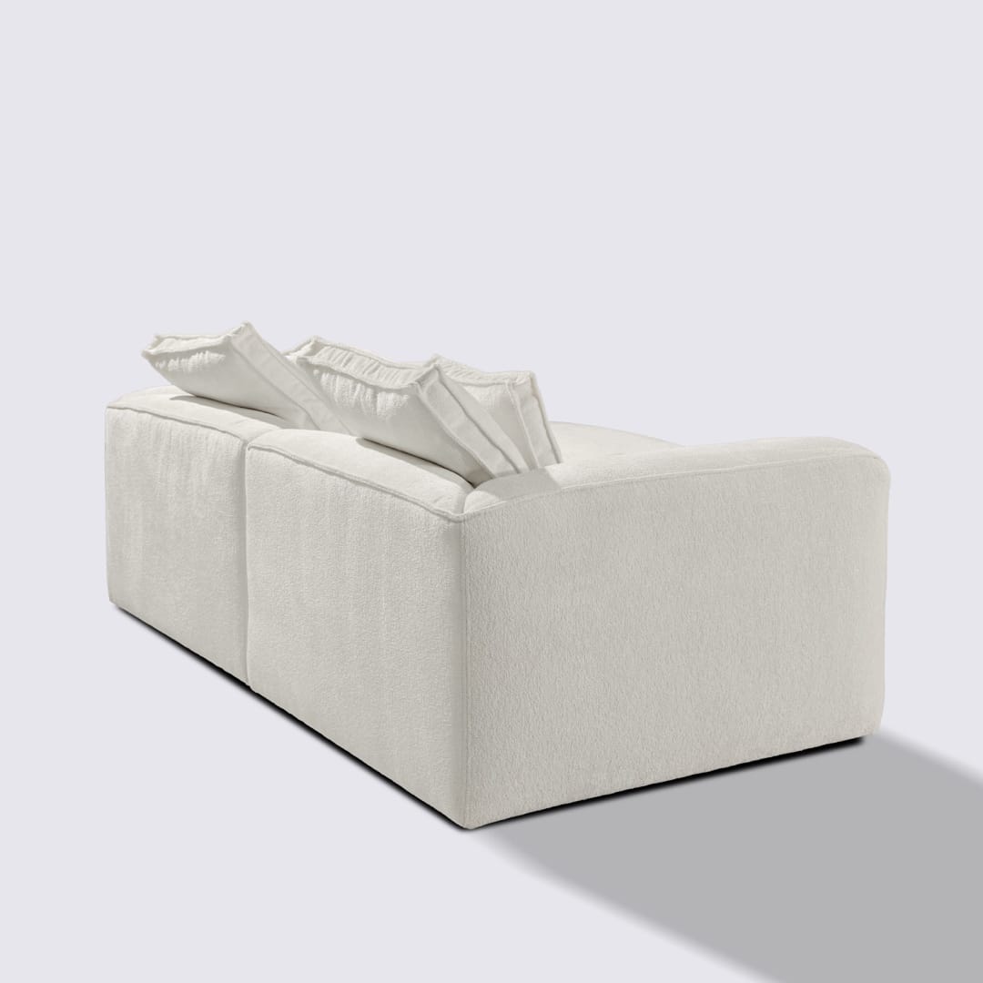 Canapé d'angle droit modulable 3 places en velours texturé blanc crème – Marbellia