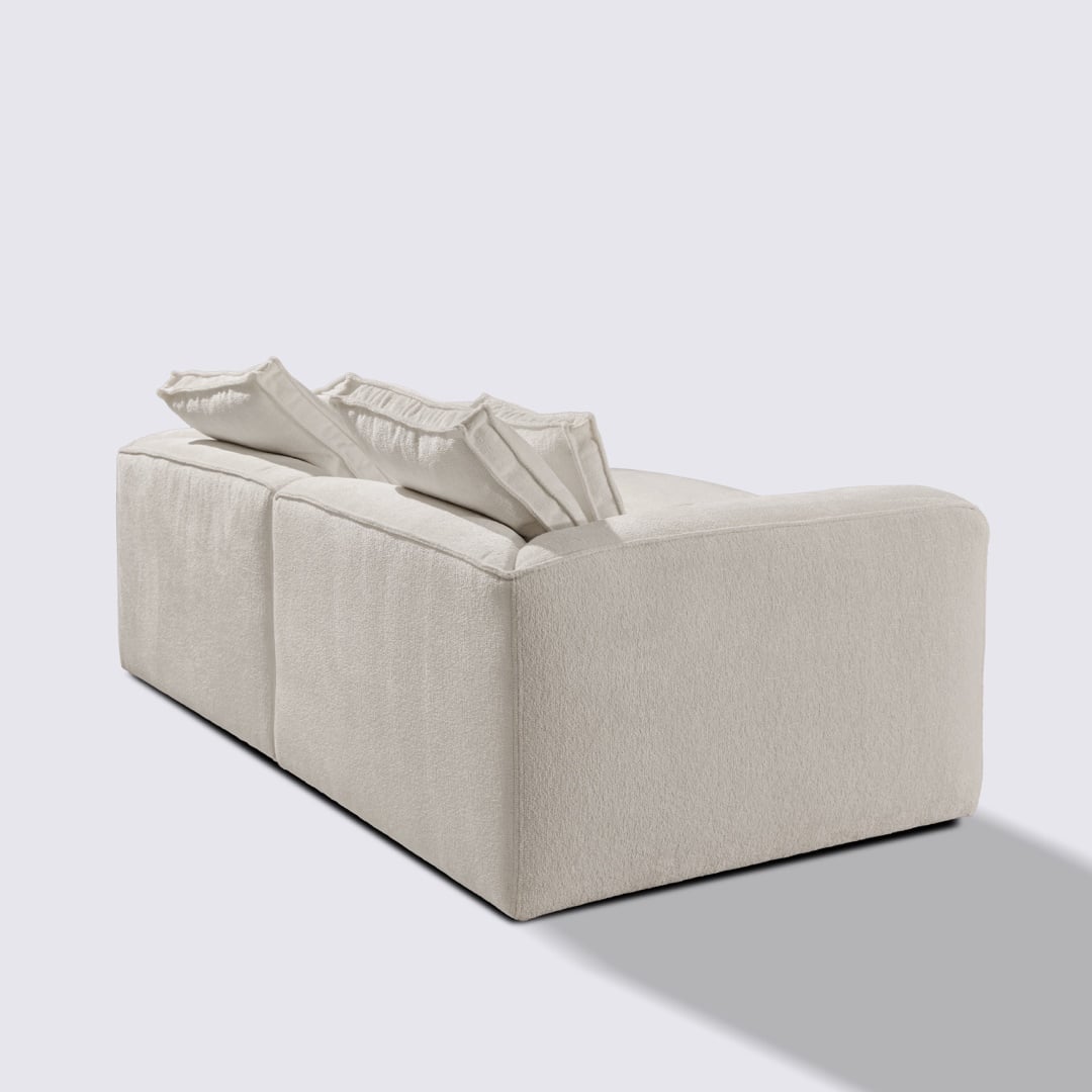 Canapé d'angle droit modulable 3 places en velours texturé crème – Marbellia