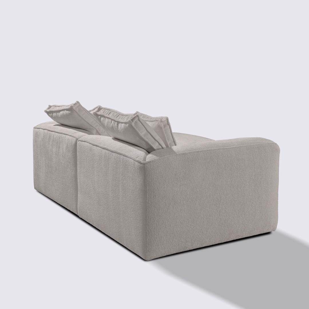 Canapé d'angle droit modulable 3 places en velours texturé taupe – Marbellia