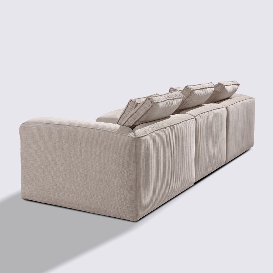 Canapé d'angle gauche modulable 4 places en velours côtelé crème – Marbellia