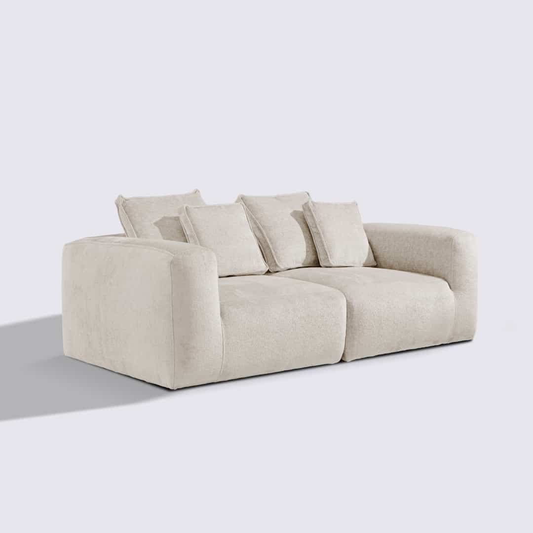 Canapé droit modulable 3 places en velours texturé crème – Marbellia
