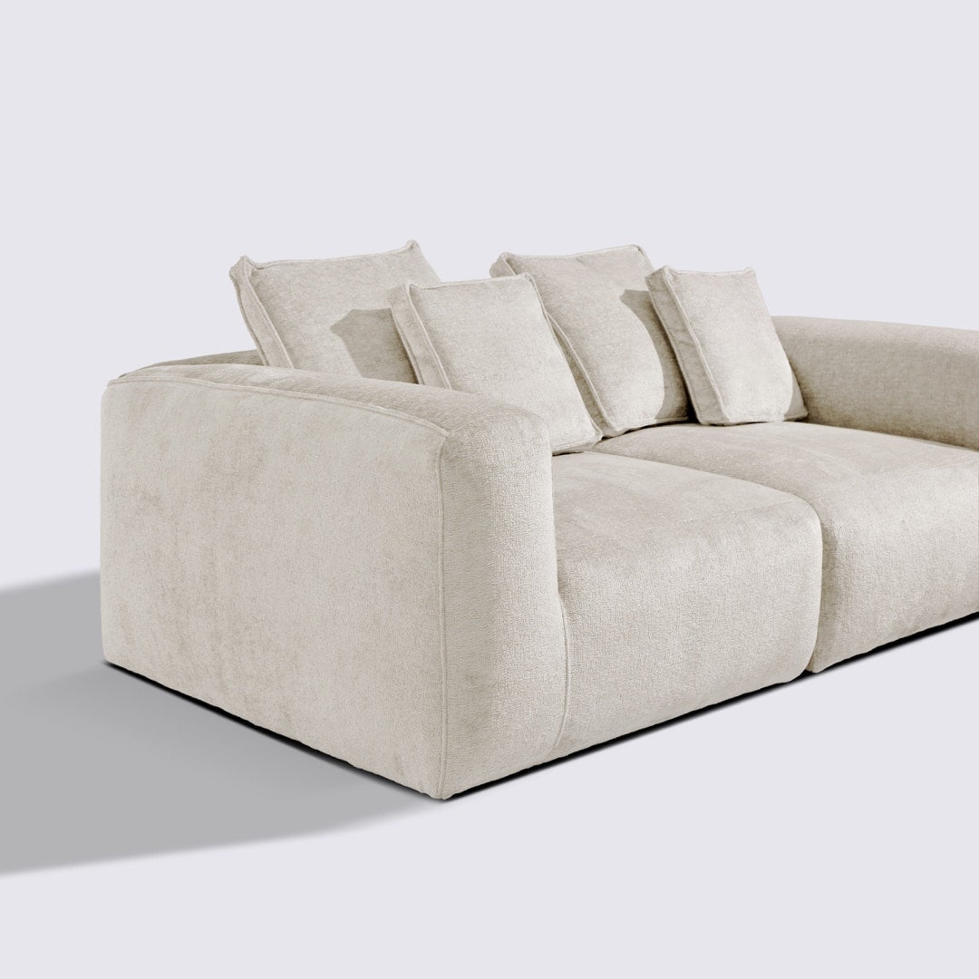 Canapé droit modulable 3 places en velours texturé crème – Marbellia