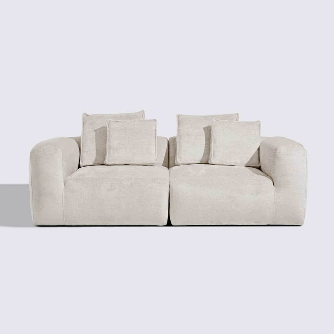 Canapé droit modulable 3 places en velours texturé crème – Marbellia