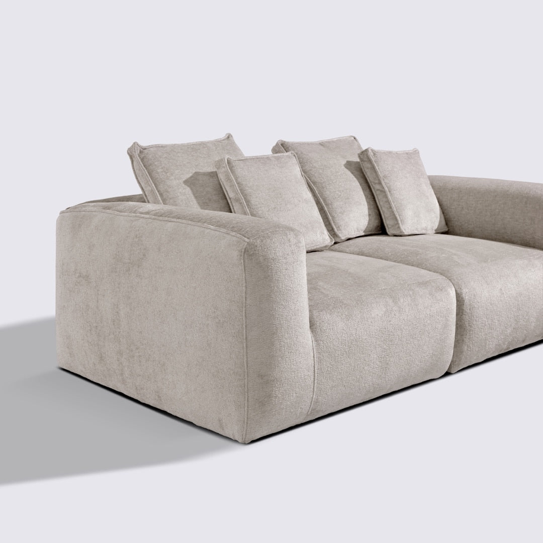 Canapé droit modulable 3 places en velours texturé taupe – Marbellia