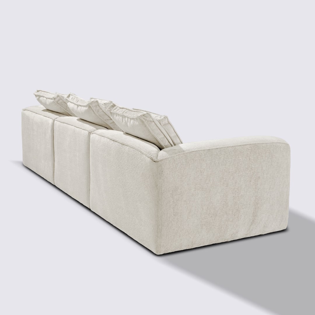 Canapé droit modulable 4 places en velours texturé blanc crème - Marbellia