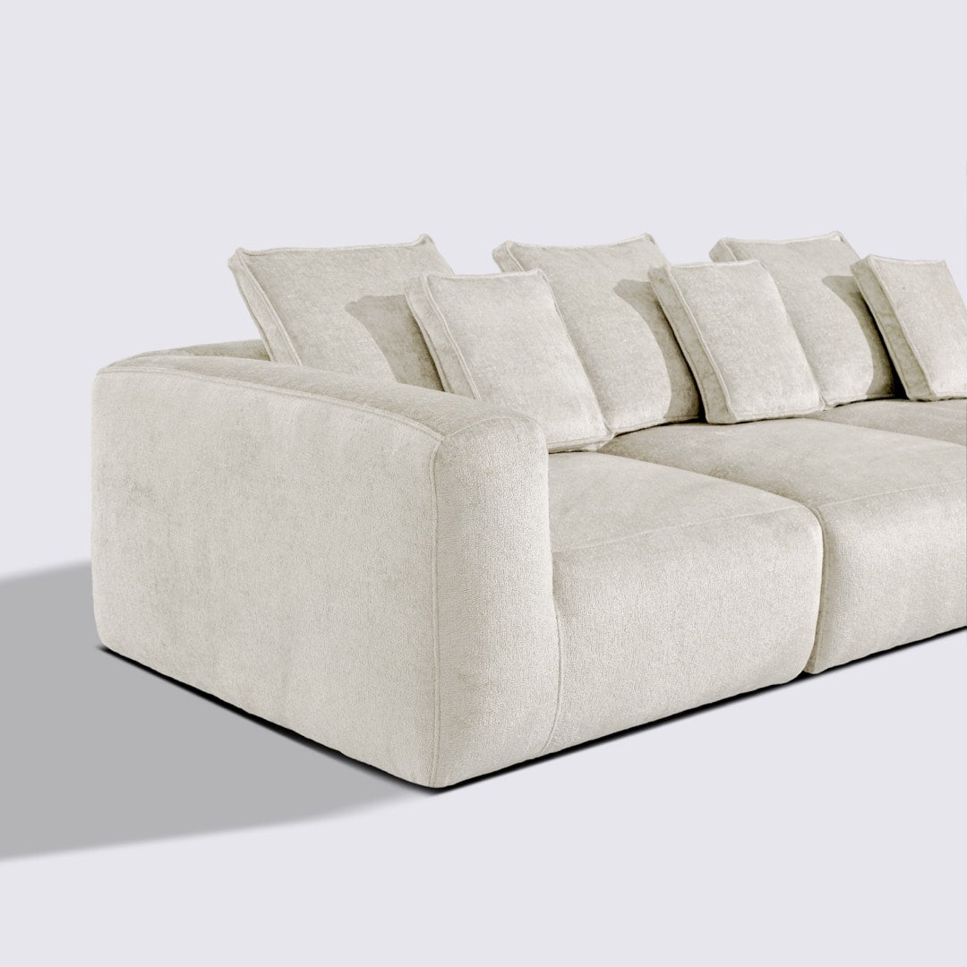 Canapé droit modulable 4 places en velours texturé blanc crème - Marbellia