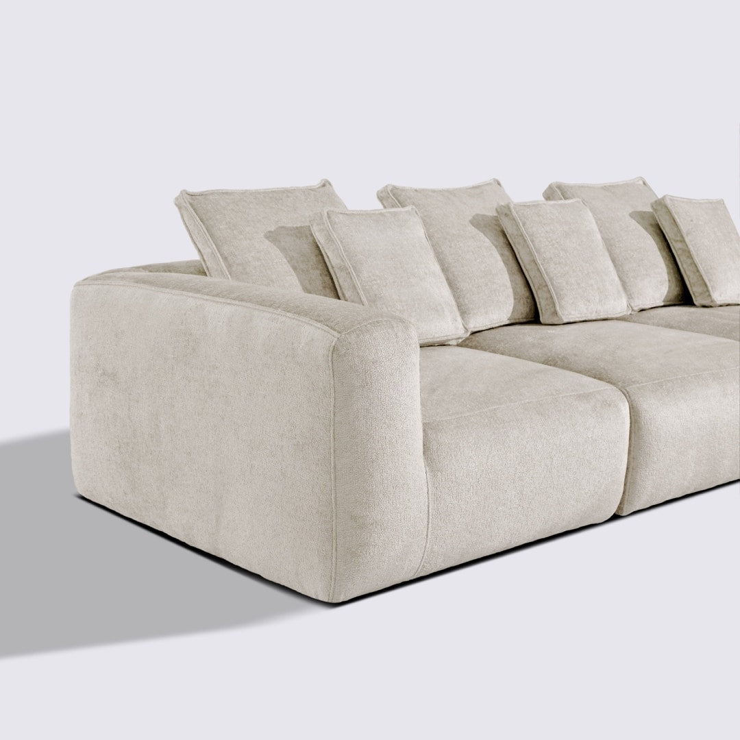 Canapé droit modulable 4 places en velours texturé crème – Marbellia